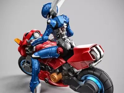 Priss in Hardsuit 2 Poses and  Bike 32mm Scale 3D print model