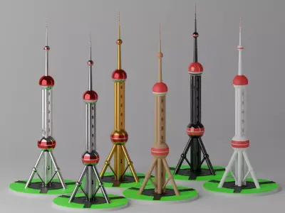 Shanghai Oriental Pearl TV Tower Low-poly 3D model