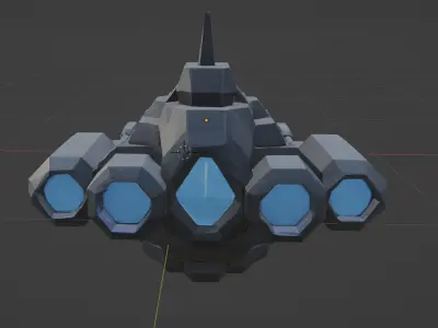A stylized low-poly 3D space warship  Low-poly 3D model