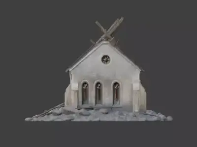 Ruined Stone Church 3D Model Low-poly 3D model