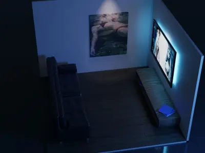 isometric low poly living room 3D model