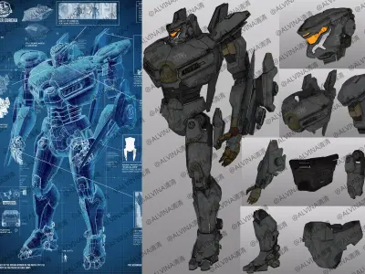 Pacific Rim Striker Eureka Armor - DIY Cosplay Pepakura Foam Low-poly 3D model