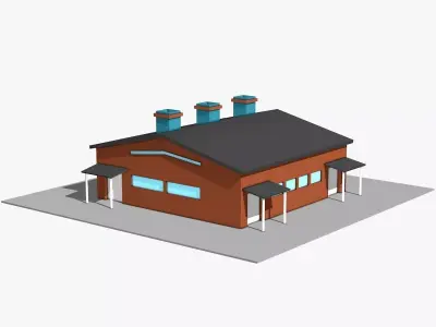 Warehouse with Three Chimneys  Low-poly 3D model