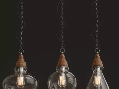 Light set glass and wood pendant lamp Low-poly 3D model