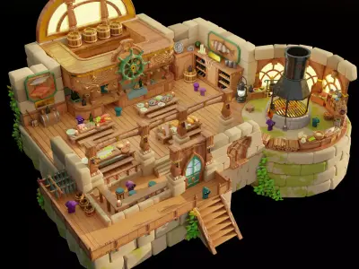 Fishermen pub Buildings Environment Assets made in Blender 3D Low-poly 3D model