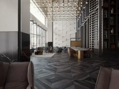 Luxurious Modern Hotel Lobby Lounge  Low-poly 3D model
