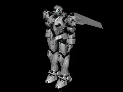 Gundam silver robot with eyes 3D model