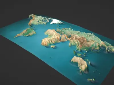 World Map Topography Low-poly 3D model