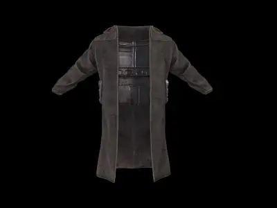 Postapocalypse sci-fi long jacket with hood Low-poly 3D model