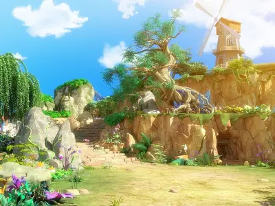 Cartoon Cliff Scene 3D model