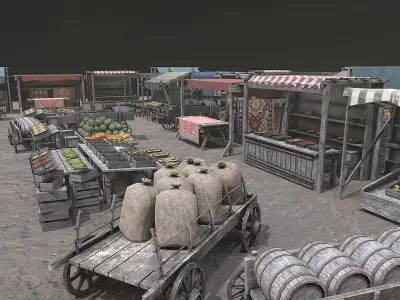 Medieval Market PBR v2 Low-poly 3D model