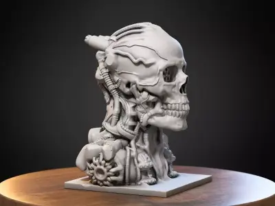 Robot Skull Headphone Stand Cyborg Headset Stand 3D print model 3