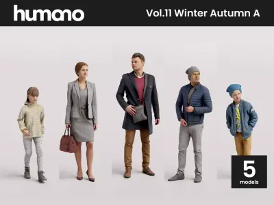 Humano 5-Pack - WINTER  AUTUMN PEOPLE - 5x 3D models A