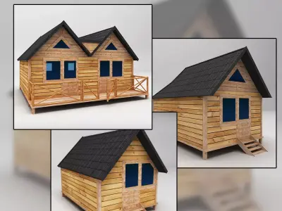 Wooden Houses Pack low poly Low-poly 3D model