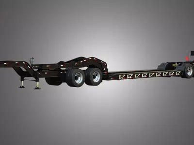 Lowboy Double Trailer - Oversize Load 3D model