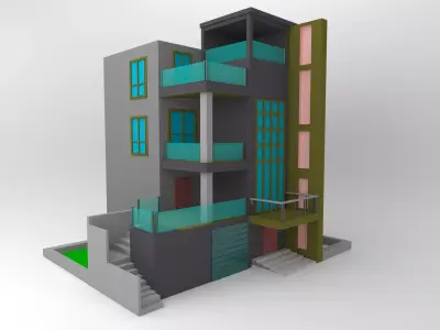 cartoon modern house 3D model