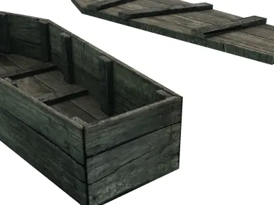 Low Poly Old Rustic Coffin With PBR Materials Low-poly 3D model