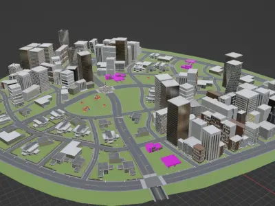 Low Poly City Map with 3 LODs - Game Ready Urban Environment Low-poly 3D model