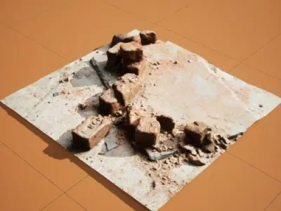 3D Model of a Broken Bricks on Concrete Floor 3D model