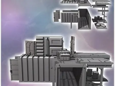 Modified container with crates and multiple metal awnings 10 - M 3D print model