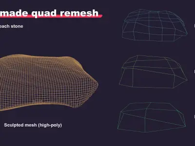 120 stylized rock asset pack - VR - AR - Low-Poly - Game ready Low-poly 3D model