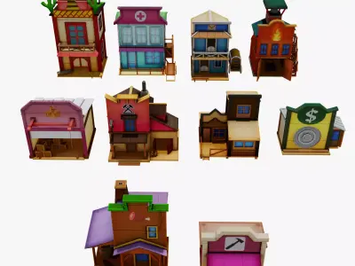 Old West Building Pack Low-poly 3D model