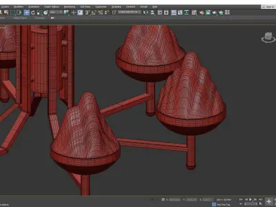 AMINA brass chandelier with four glass shades Low-poly 3D model