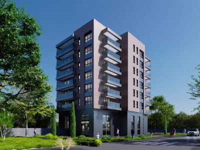 Apartment building realistic Low-poly 3D model get