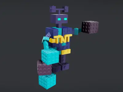 Brick Toy 3D - Low Poly - Warrior Robots Low-poly 3D model