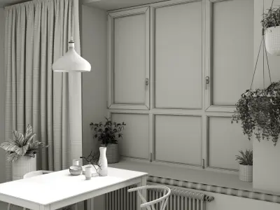 Yellow room in the interior 3D model