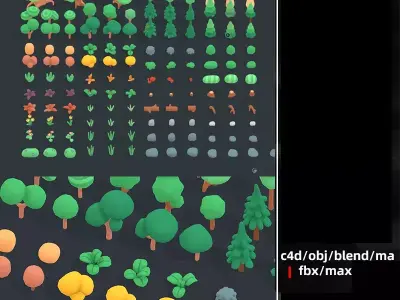 Cartoon Style Tree Plant 3D Model Pack  Low-poly 3D model