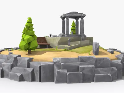 10 cartoon island landscape low poly 3D Model Pack