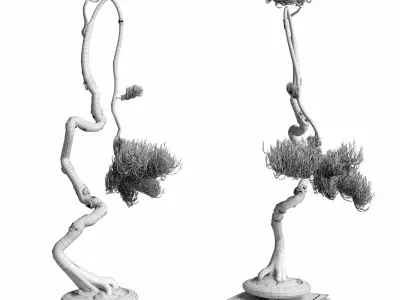 bonsai old metal Pot - Indoor Plants set 470 3D model