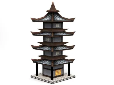 Pagoda collection asian style lighthouse Low-poly 3D model