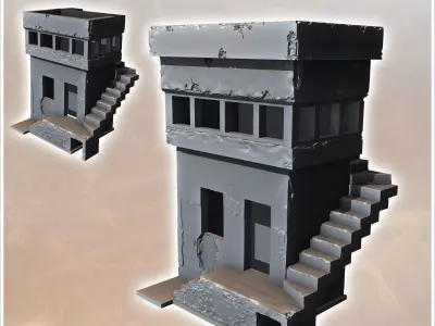 Desert building with exposed external stairs and glazed room ups 3D print model