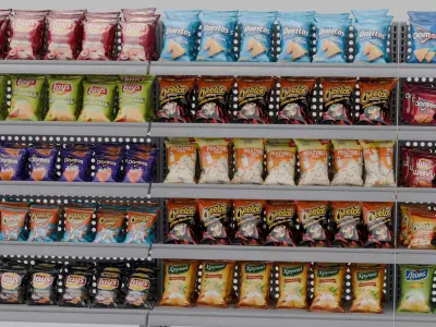 Chips Shelf Collection  34 Packaged Snacks 3D model