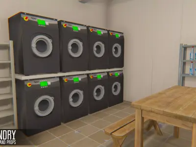 Laundry - interior and props Low-poly 3D model