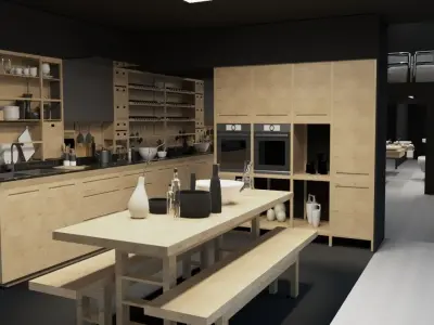 Wooden modern kitchen  3D model