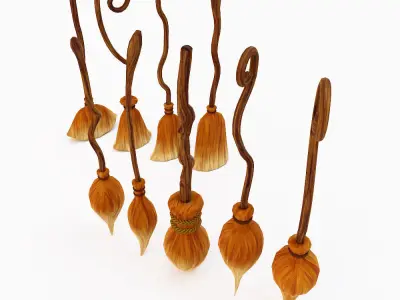 Grass Broom set low poly 3d model  Low-poly 3D model