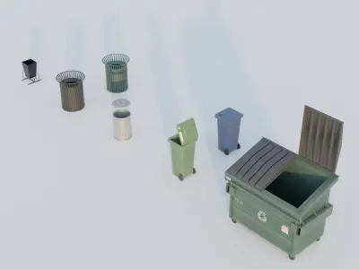 Pack of Rubbish Bins Low-poly 3D model
