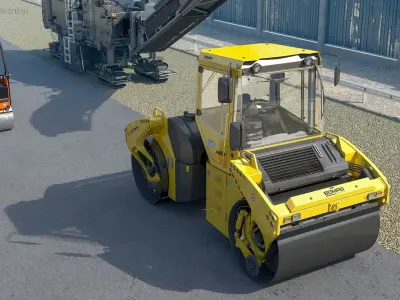 Bomag BW 205 AD4 Tandem Roller Rigged 3D model