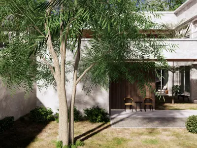 Modern Tropical Brutalism House 3D Scene for Visualization Low-poly 3D model