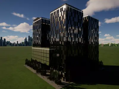 Medical Center Complex 3 Tower Healthcare Development  Low-poly 3D model