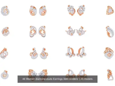 46 Women diamond studs Earrings 3dm renders  3D Model Pack