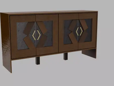 Black And Brown Vintage Sideboard Buffet Low-poly 3D model