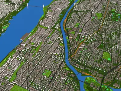 Upper Manhattan New York 2 September 2020 Low-poly 3D model