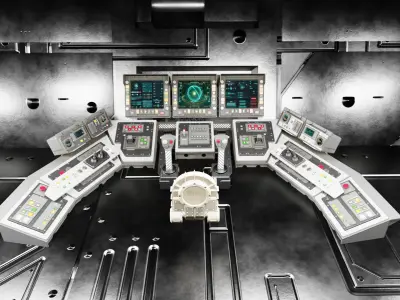 Stylized Sci Fi Spaceship Control Room Game Ready Interior 3D model