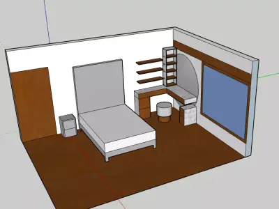 Modern Vanity Desk with Organic Mirror and Floating Shelves 3D model