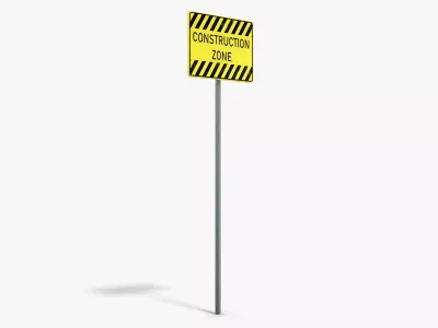 Construction Zone Sign Low-poly 3D model