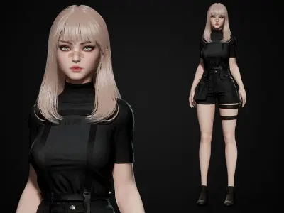 Techwear Girl - Game Ready Low-poly 3D model